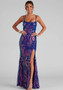 Sexy Sequined Strap Evening Gown Elegant Slit Formal Party Dress