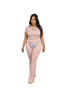 Women Solid Casual Stretch Wavy Pattern Top and Bell Bottom Pant Two-piece Set