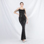 Women beaded ostrich feather phantom sequin Maxi evening dress