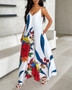 Women's Floral Print Strap V-Neck Loose Maxi Dress