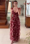 Summer Fashion Printed U-Neck Flying Sleeves High Waist Ruffled Long Dress