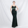 Luxury Strap Fishbone Slim Waist Mesh Sequin Evening Dress