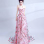 Pink Flower Lace Strapless Bride Wedding Formal Party Evening Dress