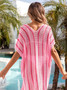 Summer Beach Hollow Knitting Sun Protection Clothing Bikini Holidays Dress Plus Size Loose Color Block Women Blouse