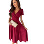 Women Career Solid V neck Puff Sleeve Dress