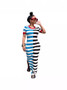 Women Round Neck Short Sleeve Slit Patchwork Striped Dress