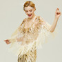 Women retro dress with golden beads and tassel shawl for party and dance sexy mesh cape and sequined jacket