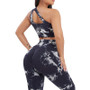 Women Seamless One Shoulder Tie Dye Sports Top Pants Shorts Yoga Clothing