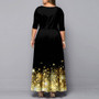 Autumn And Winter Digital Printing Pullover Mid-Waist Three-Quarter Sleeves Long Dress