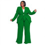 Plus Size Women's Fashion Chic Professional Casual Long Sleeve Coat Belted Trousers Two-Piece Set