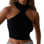 Women Summer Knot Backless Halter Neck Top