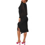 Women Long Sleeve Mesh See-Through Clipped Ruffle Dress