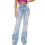 Women Trend Print Stretch Bell Bottom Denim Pants