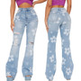 Women Trend Print Stretch Bell Bottom Denim Pants