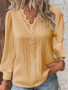 Women Autumn Long Sleeve V Neck Lace Shirt