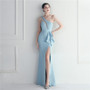 Ruffle Mesh See-Through Hostess Long Formal Evening Gown