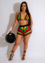 Women Woven Colorblock Beach Swimswear Shorts Two-Piece Set