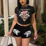 Trendy Women's Fashion Printed Short Sleeve T-Shirt Shorts Two Piece Set