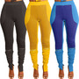 Women's Contrast Color Patchwork Zipper Casual Sports Slit Pleated Pants