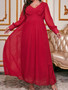 Plus Size Dress Women's V-Neck Long Sleeve Chiffon Maxi Dress