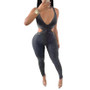 Fashion Solid Color V-Neck Strap Hollow Slim Tight Jumpsuit