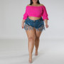 Plus Size Women's Denim Fringed Shorts