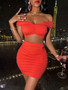 Summer Casual Sexy Women's Sexy Solid Color Off Shoulder Skirt Set