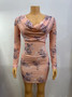 Women's Printed Long Sleeve Bodycon Dress