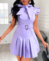 Women's Purple Ruffled Sleeveless Belt Casual Mini Dress