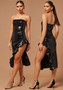 Sexy Fashionable Strapless Irregular Ruffled Slit Sequin Party Dress