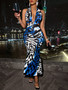 Fashion Casual Women's Summer Leopard Print Crossover Halter Neck Sexy Dress