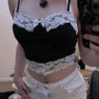 Black White Contrast Color Lace Camisole Bow Patchwork Slim Fit Tank Top