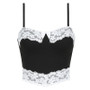 Black White Contrast Color Lace Camisole Bow Patchwork Slim Fit Tank Top