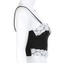 Black White Contrast Color Lace Camisole Bow Patchwork Slim Fit Tank Top