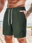 Summer Men's Solid Color Drawstring Casual Shorts