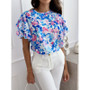 Fashion Summer Print Ruffle Sleeve Round Neck Short Sleeve Top