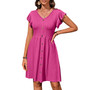 Summer Women's V-Neck Button-Down Slim Waist Stretch Short-Sleeved Dress