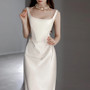 Satin Wedding Dress Retro Wedding Dress Strap Tail Evening Dress