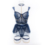 Sexy Lingerie See-Through Mesh Skirt With Halter Neck Chain Gloves Four Piece Set