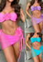 Women's Strapless Flowers Lace-Up Bikini Sexy Beach Skirt Three-Piece Swimsuit