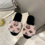 fur flat slippers women's home rabbit fur cotton slippers