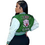 Women Long Sleeve Casual Print Contrast Ribbed Baseball Jacket