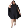 Plus Size Women Bell Bottom Sleeve Pleated Dress