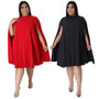 Plus Size Women Bell Bottom Sleeve Pleated Dress