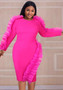 Plus Size Women Mesh Ruffles Long Sleeve bodycon Dress