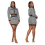 Women Printed Tank Top Long Sleeve Jacket Mini Skirt Three-Piece