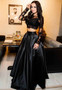 Elegant Black lacemesh Embroidered Long Sleeve Two-Piece Party Skirt Set