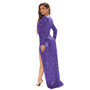 Fashion deep v long sleeve sequins high slit sexy evening dress