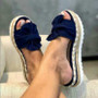 Bow Tie Beach Sandals Platform Wedge Hemp Rope Plus Size Women's Shoes