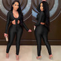 Fashion Casual Tight Fitting Two Piece Bow Long Sleeve Blouse Pants Two Piece Set